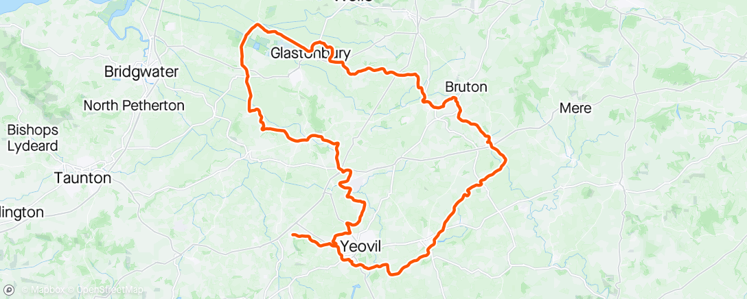 Map of the activity, YCC ride Wincanton Glastonbury