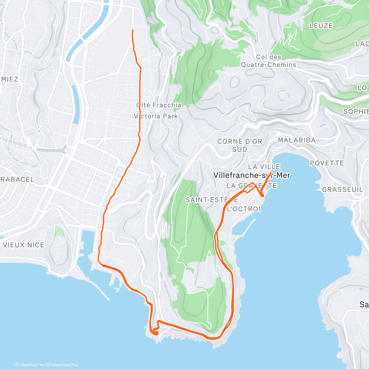 Map of the activity, Course à pied le matin