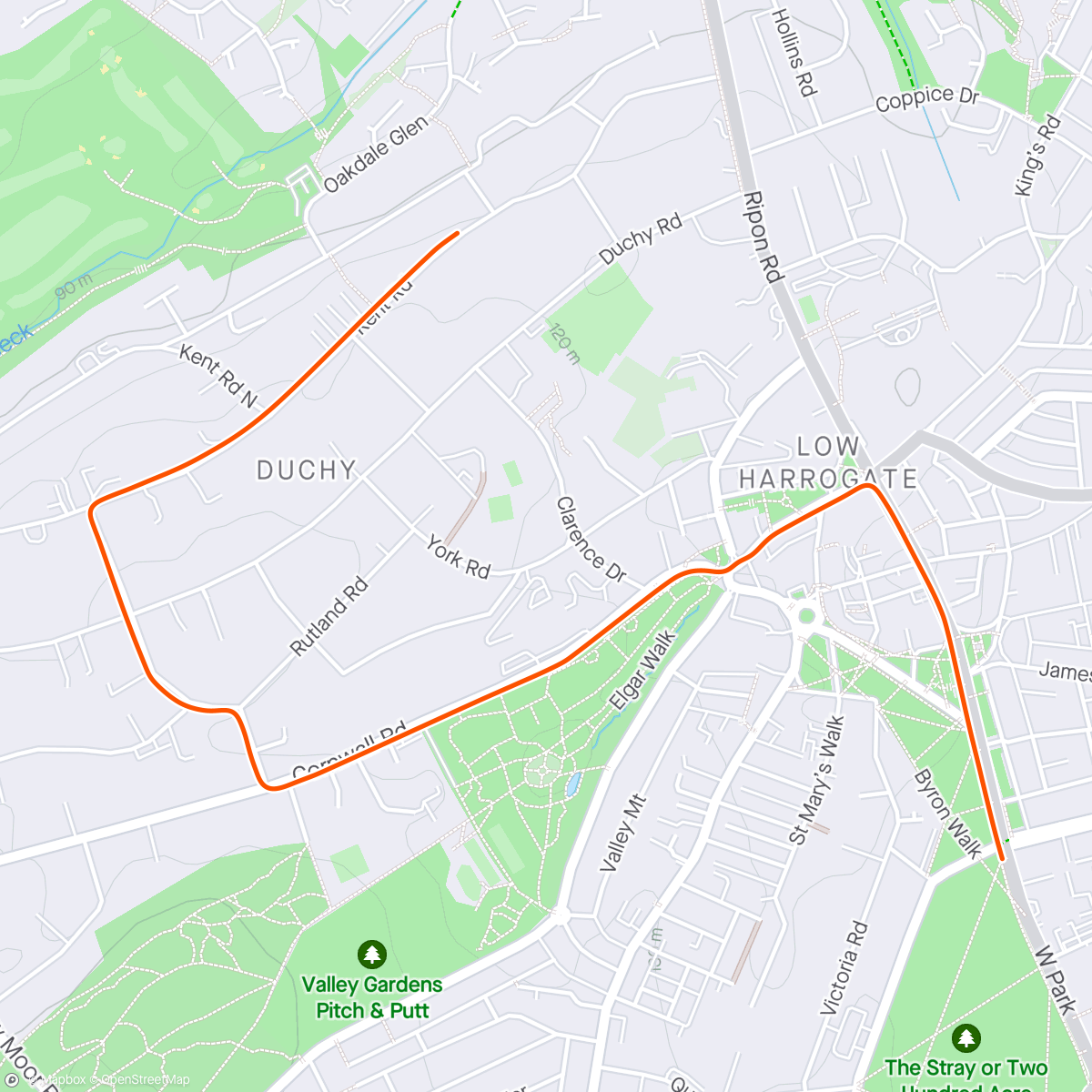 Map of the activity, Coughed and spluttered around that. First run in what feels like a long time. Zwift - Duchy Estate in Yorkshire