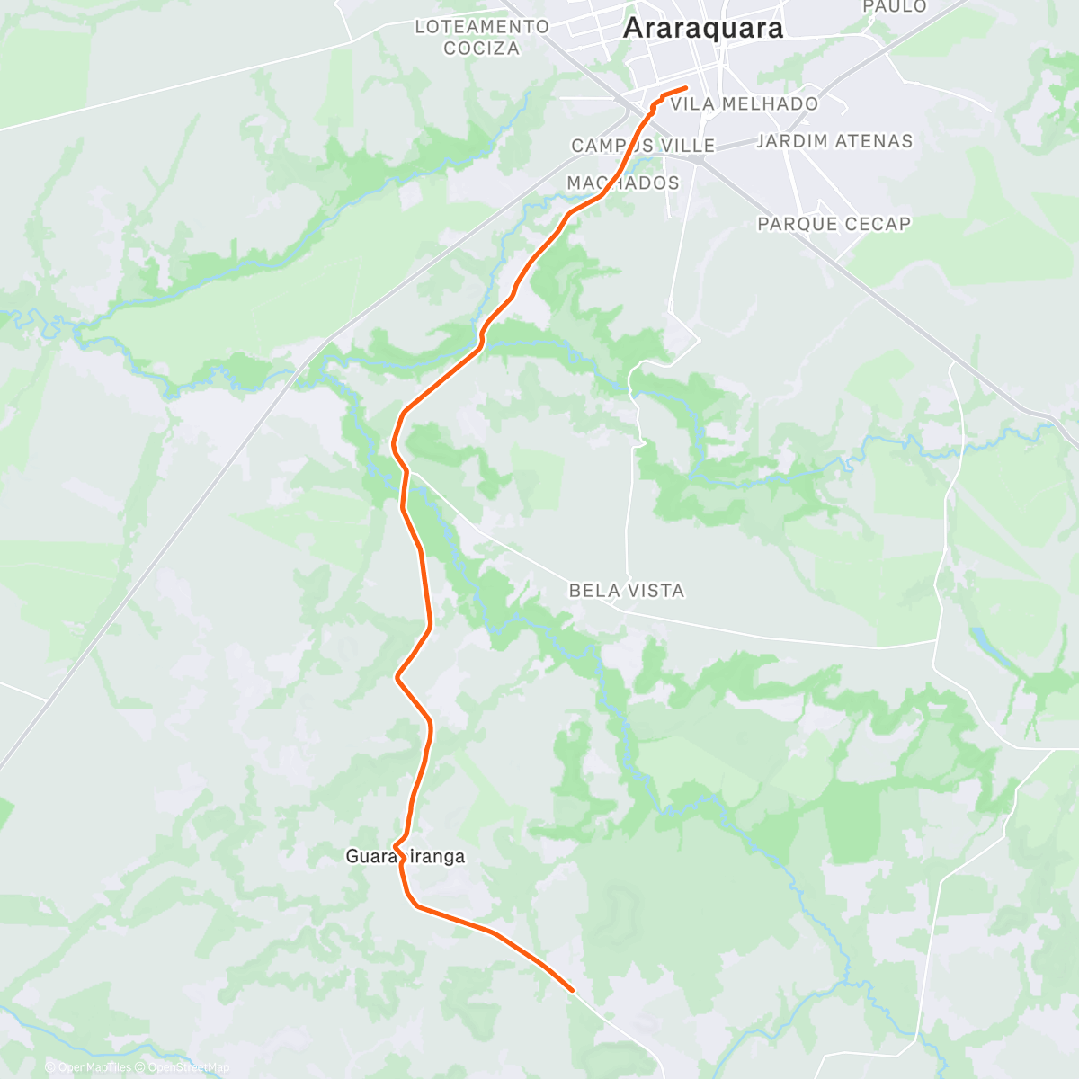 Map of the activity, Pedalada noturna