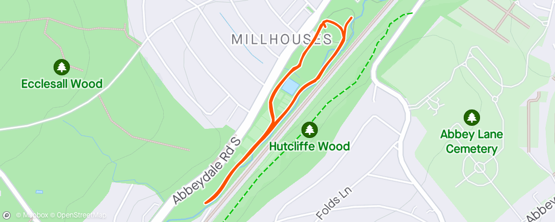 Map of the activity, Millhouses Parkrun with a buggy PB!