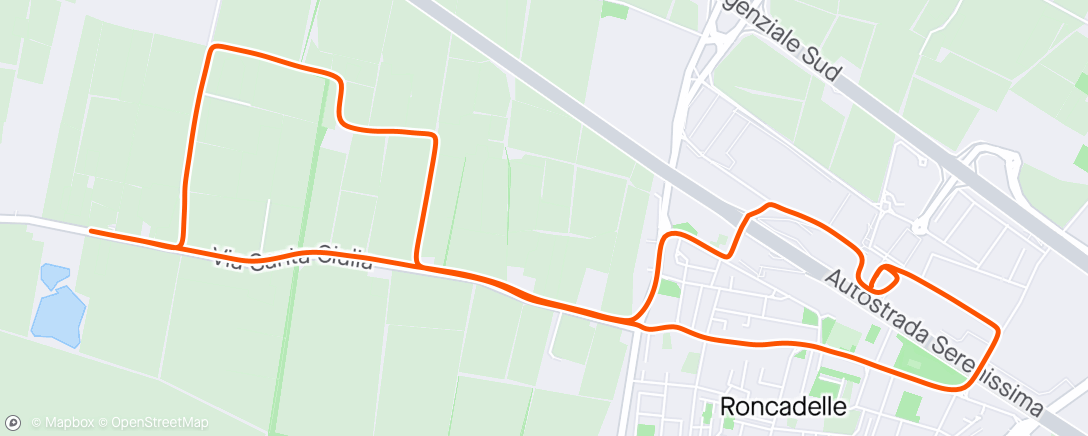Map of the activity, Corsa: 16' riscaldamento, 5 km a buon ritmo, 3' defaticamento