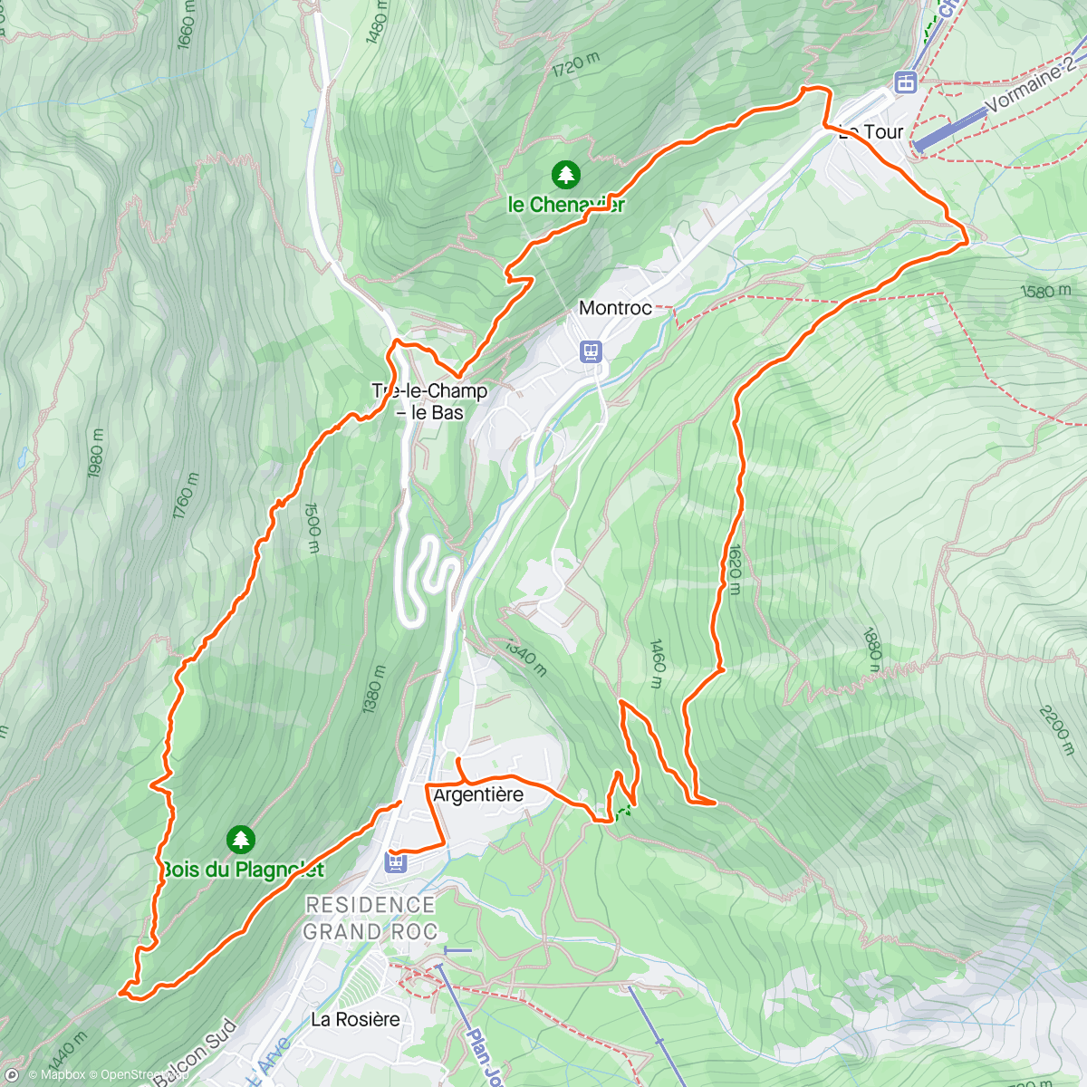 Mapa da atividade, Argentière Le Tour