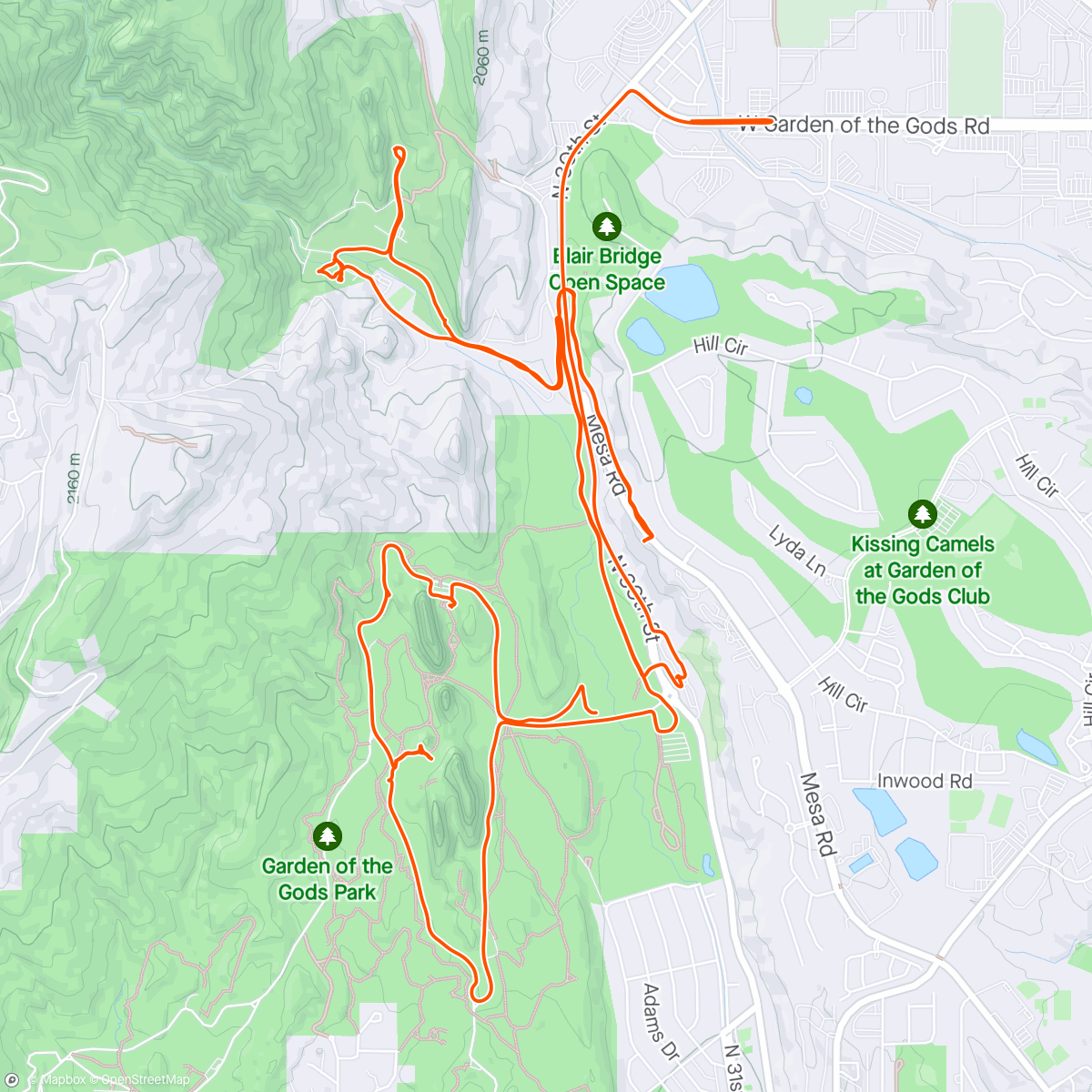 Map of the activity, Garden of the gods fat tire ride