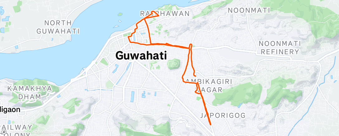 Map of the activity, Good morning guys guwahati local ride the river ujanbojar18 km  🚵🚵🚴💞460days morning 🌅🌅