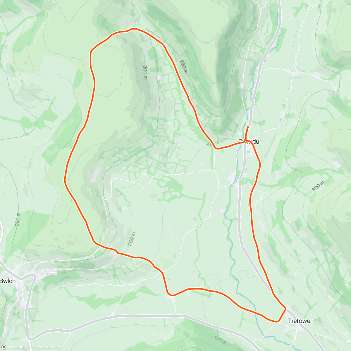 Mapa de la actividad (Leading U3A Striders - Tretower and Cefn Moel from Cwmdu)
