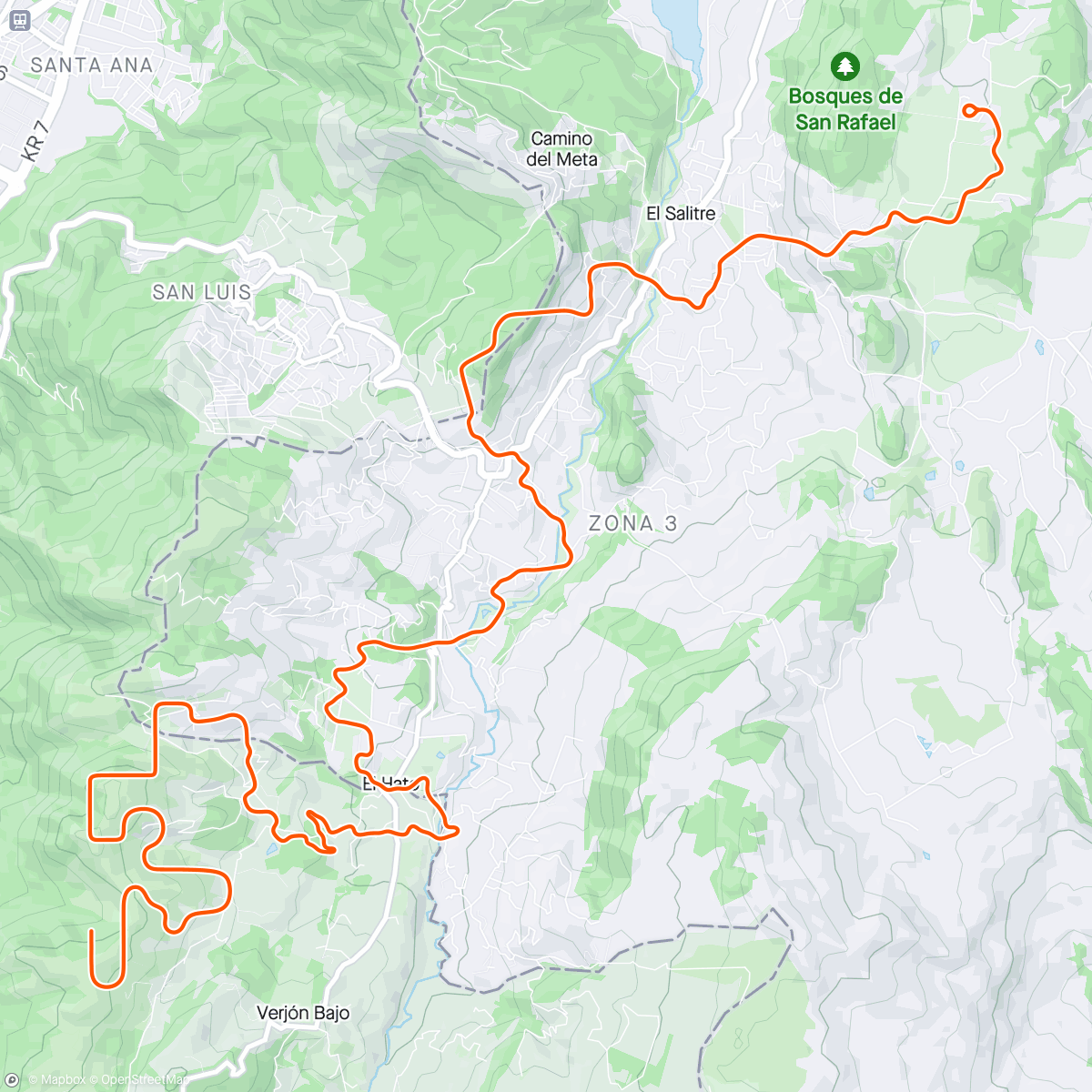 Map of the activity, MyWhoosh - El Verjon Bogota