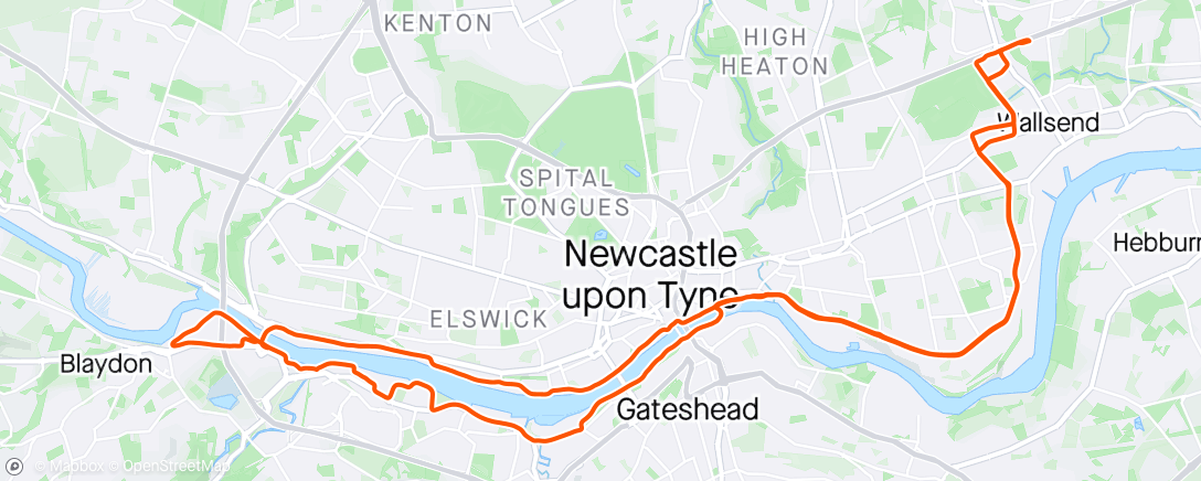 Map of the activity, A nice recovery spin out to Blaydon 🚴