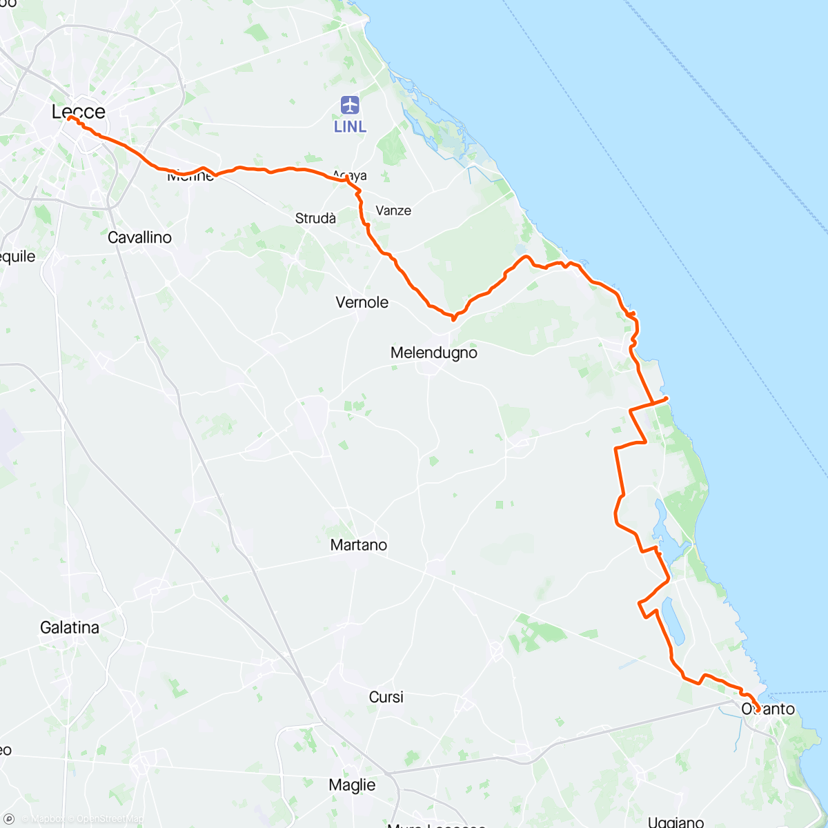 Map of the activity, Puglia 5: Otranto to Lecce