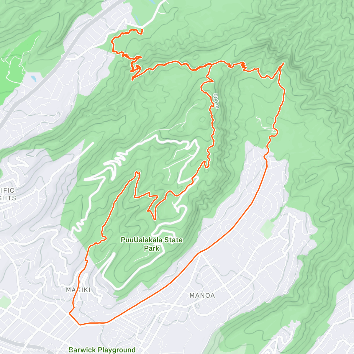 Map of the activity, Manoa -> Nuuanu -> NC -> Manoa Road