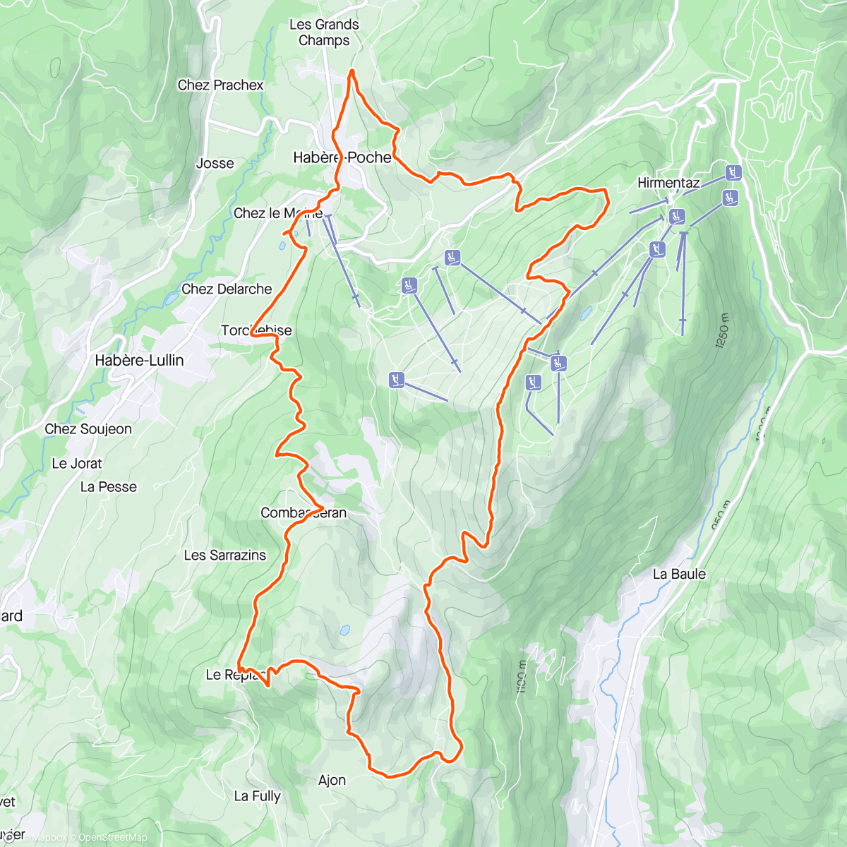 Map of the activity, Habère Poche / Miribel / Hirmentaz