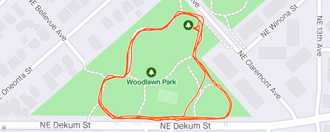 Map of the activity, Park run while kids play, with bloody nose and it’s not fair breaks