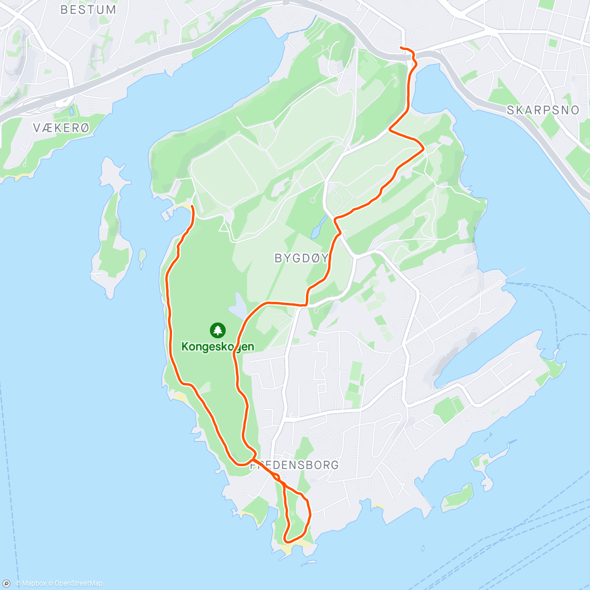 Map of the activity, Bygdøy 45 min