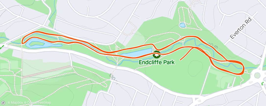 Map of the activity, Endcliffe parkrun. First dog & first airing of the Dark Peak vest