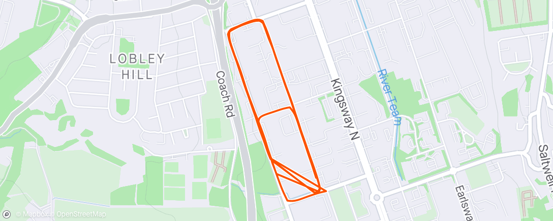 Map of the activity, LFRC- w/u, 4 x 1 mile, jog recs, c/d.