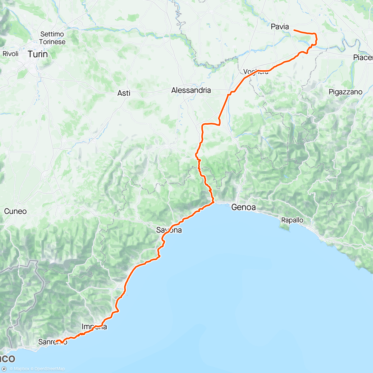 Map of the activity, 13 esima Milano-Sanremo sfortunata 😢