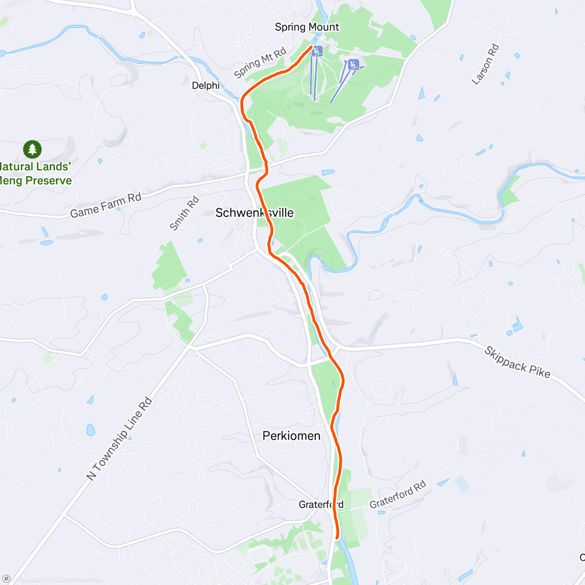 Map of the activity, Magic Hour kayaking on the Perkiomen
