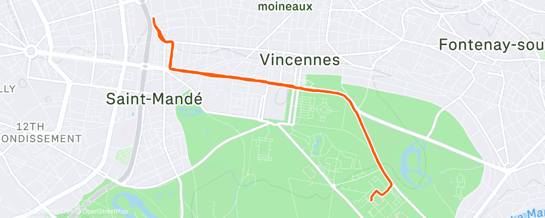 Map of the activity, Course à pied le midi