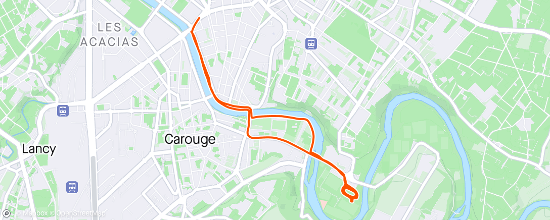 Map of the activity, Evening Run 3x 5km @ 4:05/km