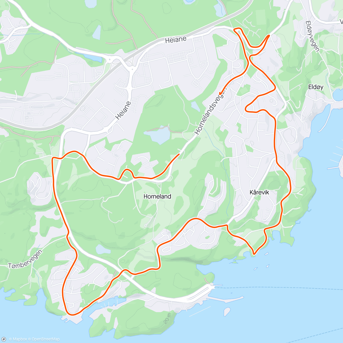 Map of the activity, Up and down på Horneland 🏃‍➡️