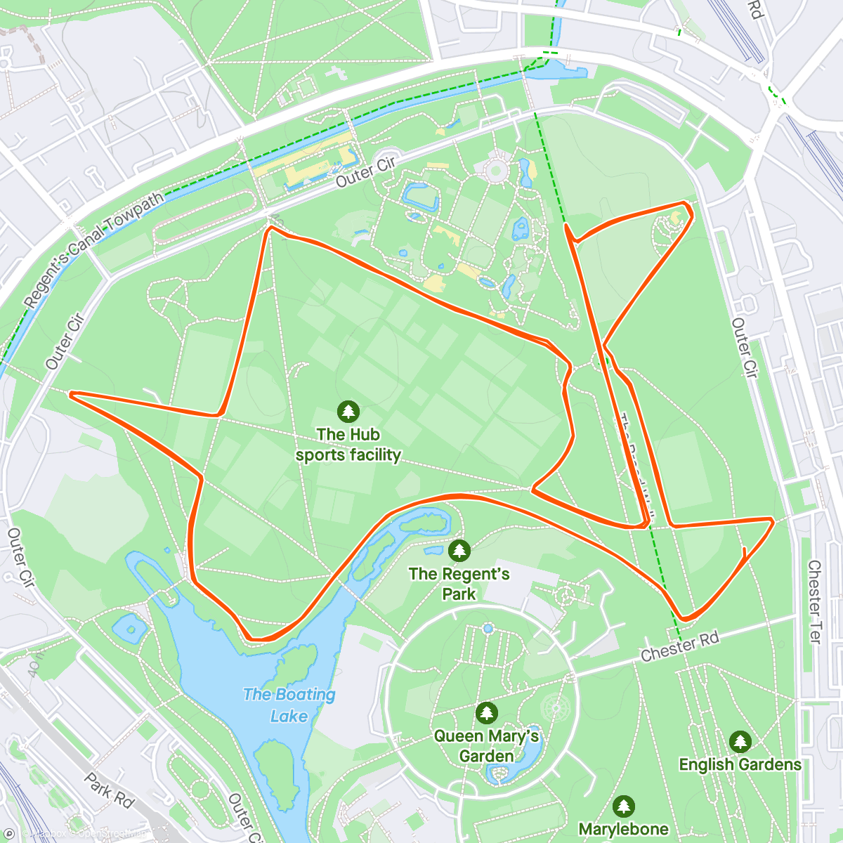 Map of the activity, RunThrough Regent’s Park 10K - VI guiding