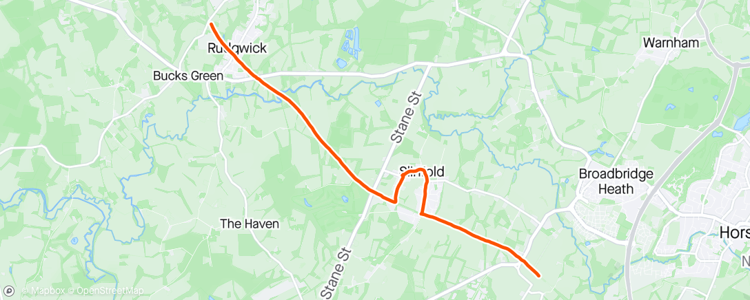 Map of the activity, Ride to The Milk Churn and Firebird with Paula, with a detour to Mike the Bike in Slinfold to repair Paula's chain. Highly recommend them !