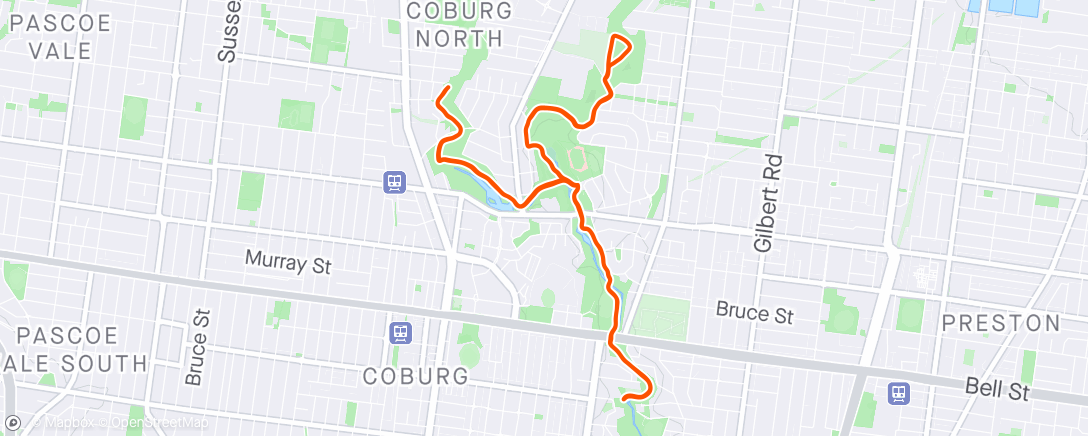 Map of the activity, Coburg Harriers Long Distance Training Run
