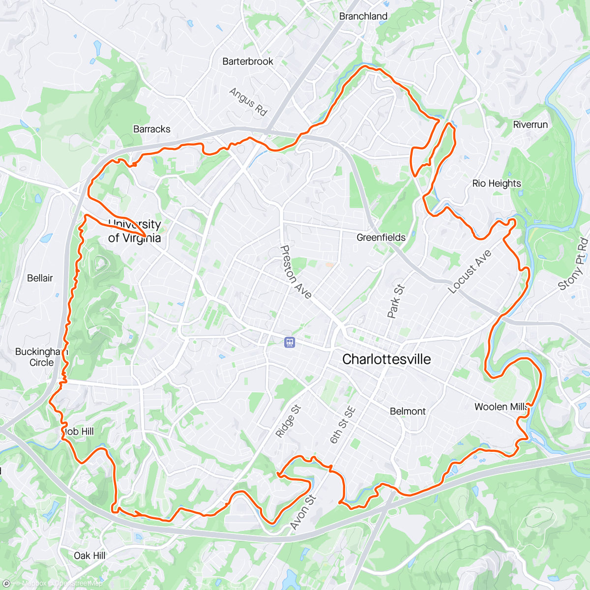 Map of the activity, Rivanna trail loop