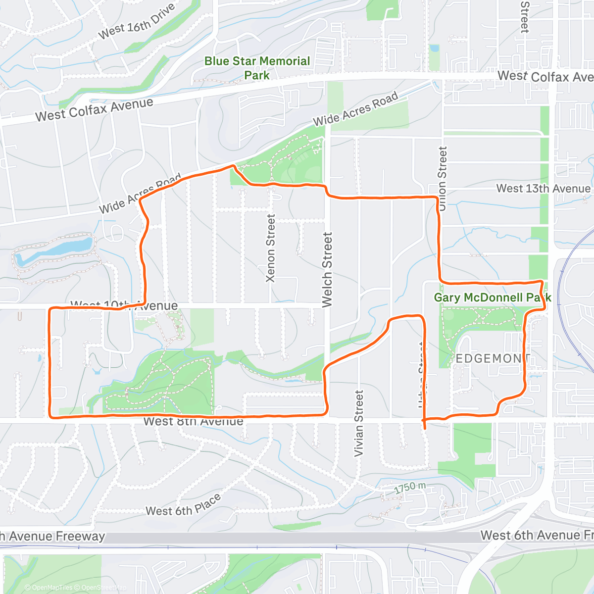 Map of the activity, Afternoon Run