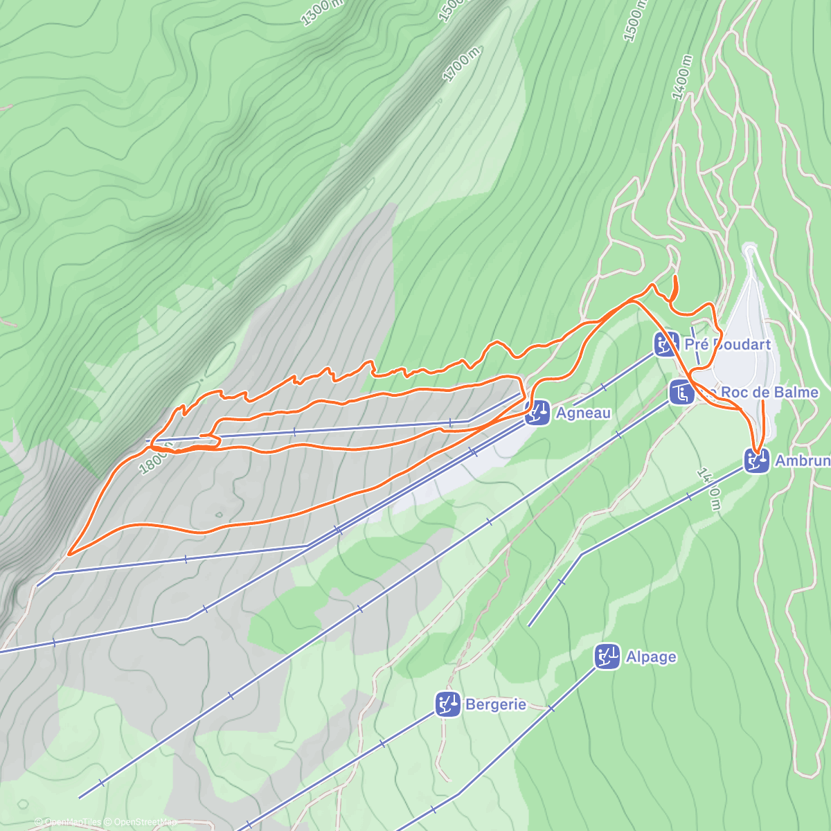 Map of the activity, 1/3 Herbe , 1/3 glace, 1/3 seuil