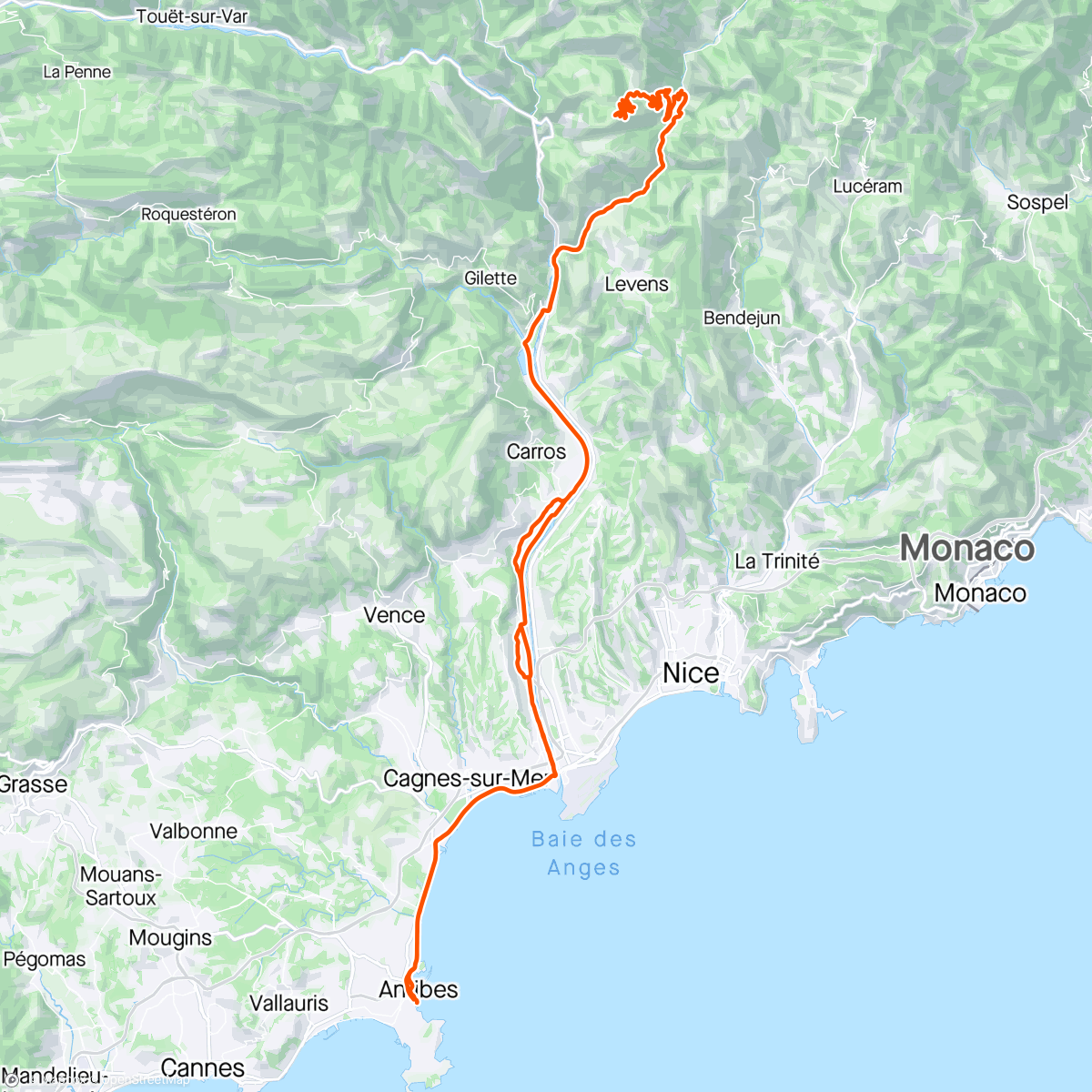 Map of the activity, Madone d’Utelle 1174moh