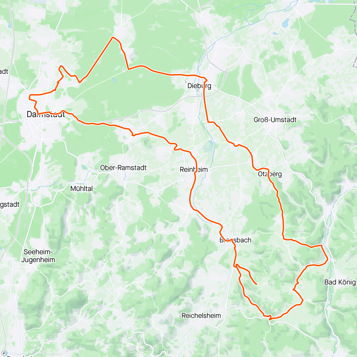 Map of the activity, Schwer Fixie Runde Odenwald 100km 1000hm