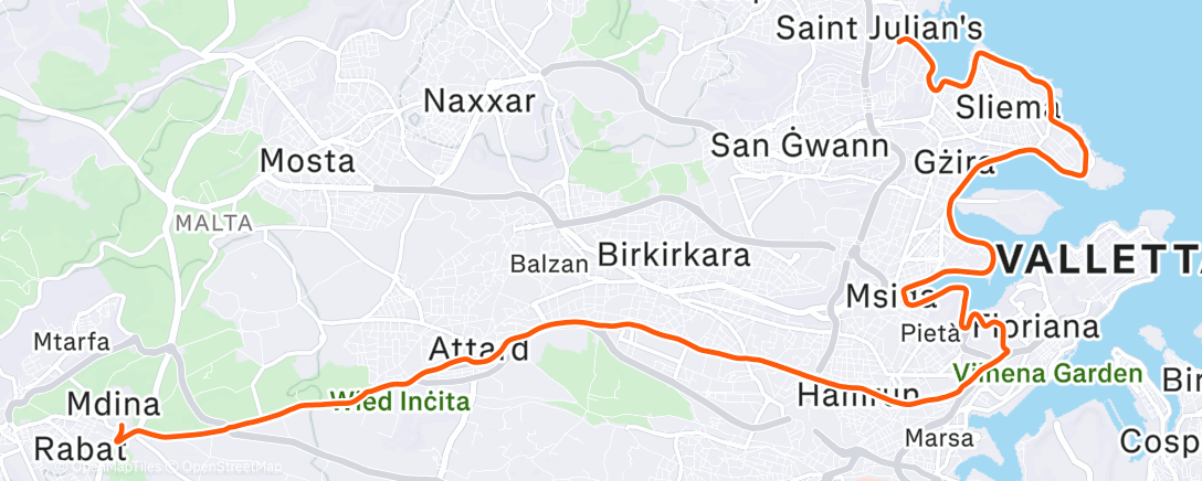 Map of the activity, Mdina2Spiniola Malta run☀️💦