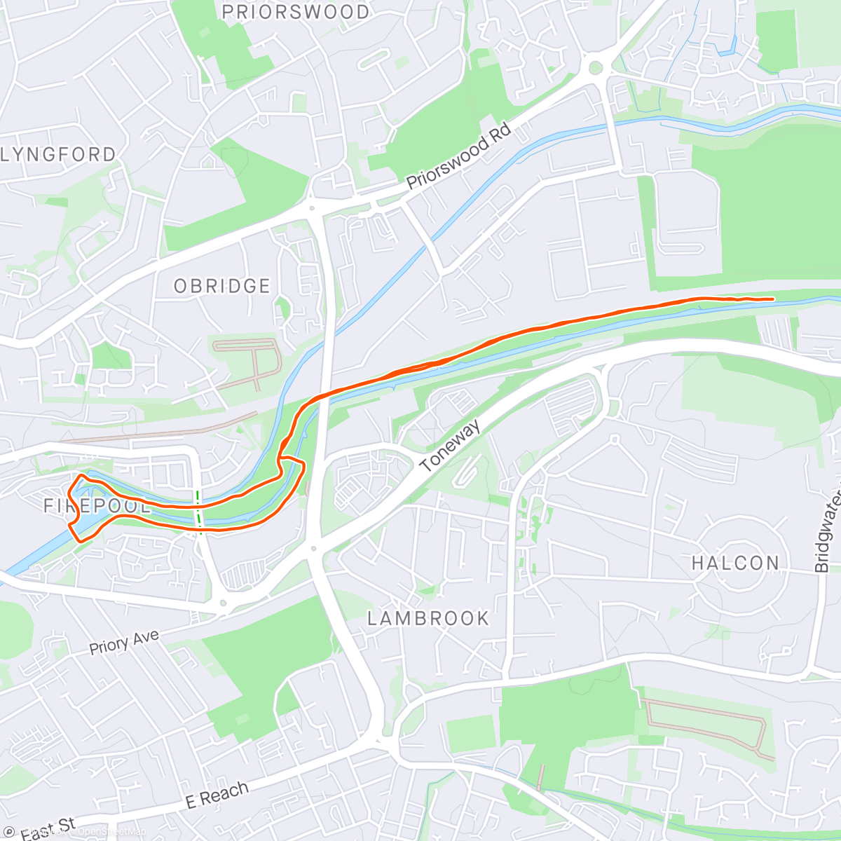 Map of the activity, Taunton Riverside run