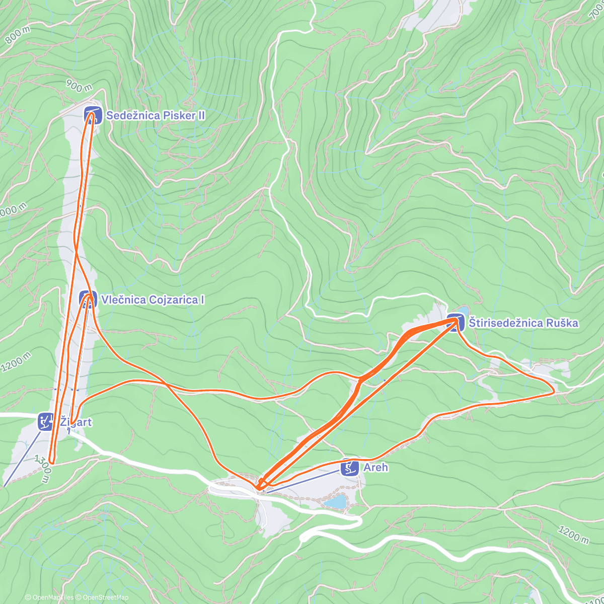 Map of the activity, Areh skijanje