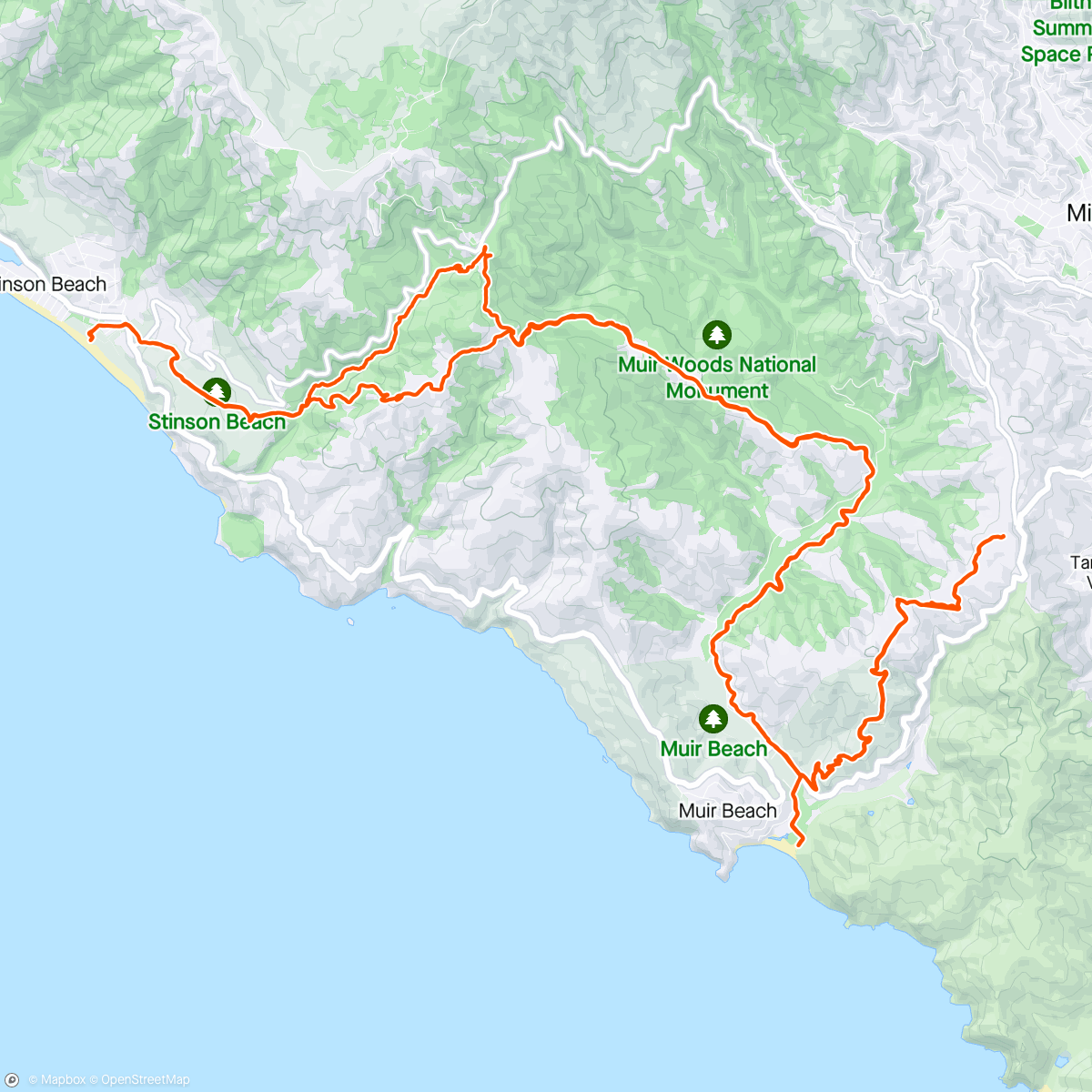 Map of the activity, Long Mt Tam Run