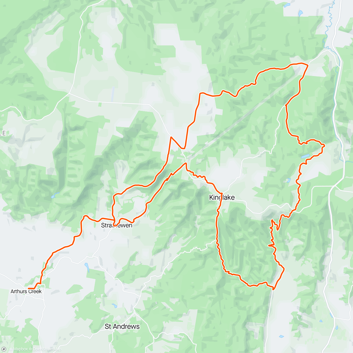 Map of the activity, Arthur's Creek and Kinglake gravel loop