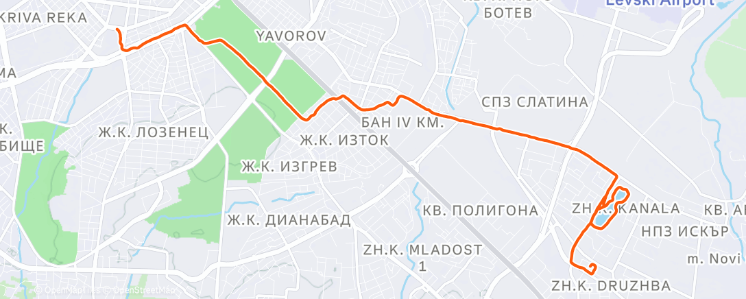 Map of the activity, Wednesday Druzhba Lake run