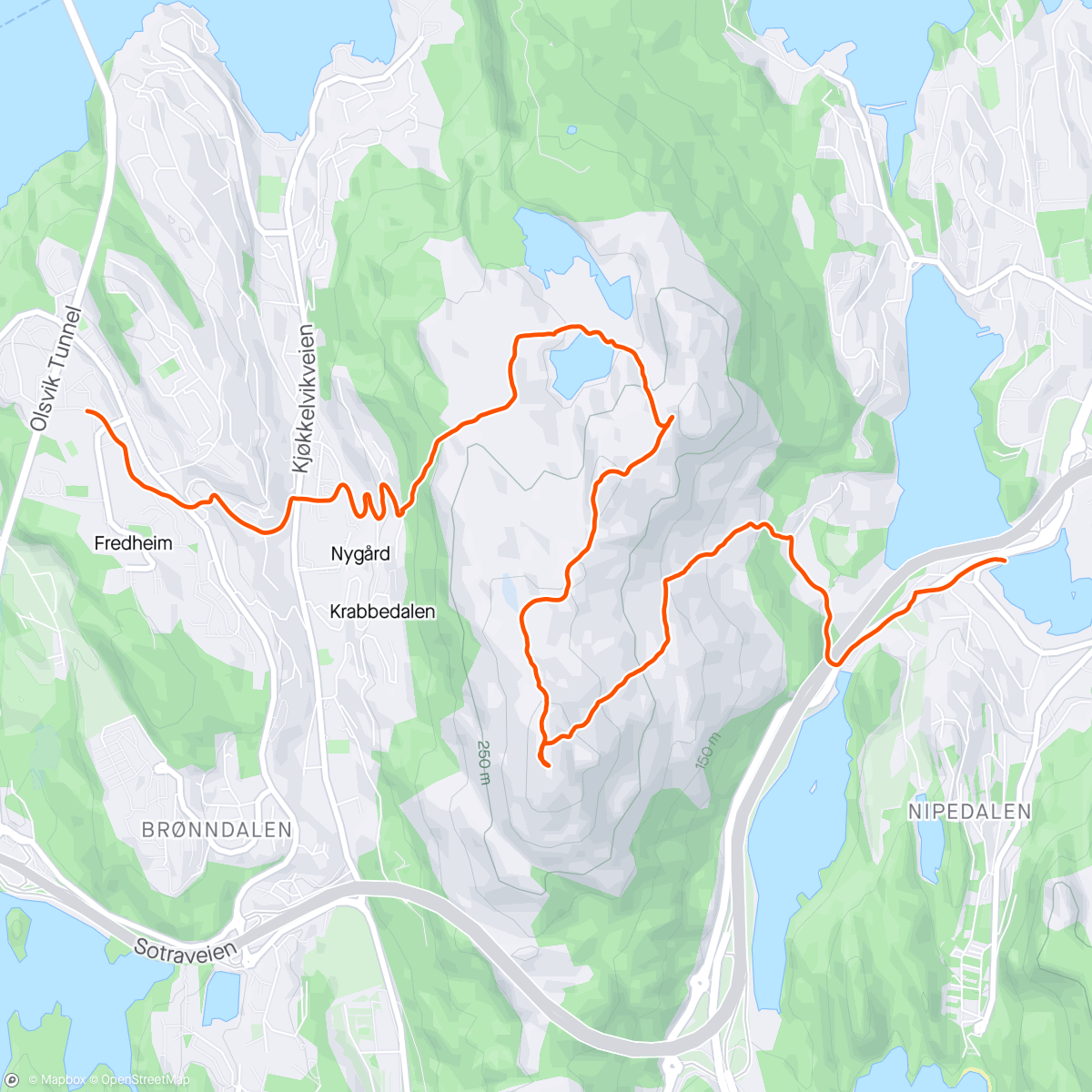 Map of the activity, Lyderhorn, Skjenafjellet, Ørnafjellet.