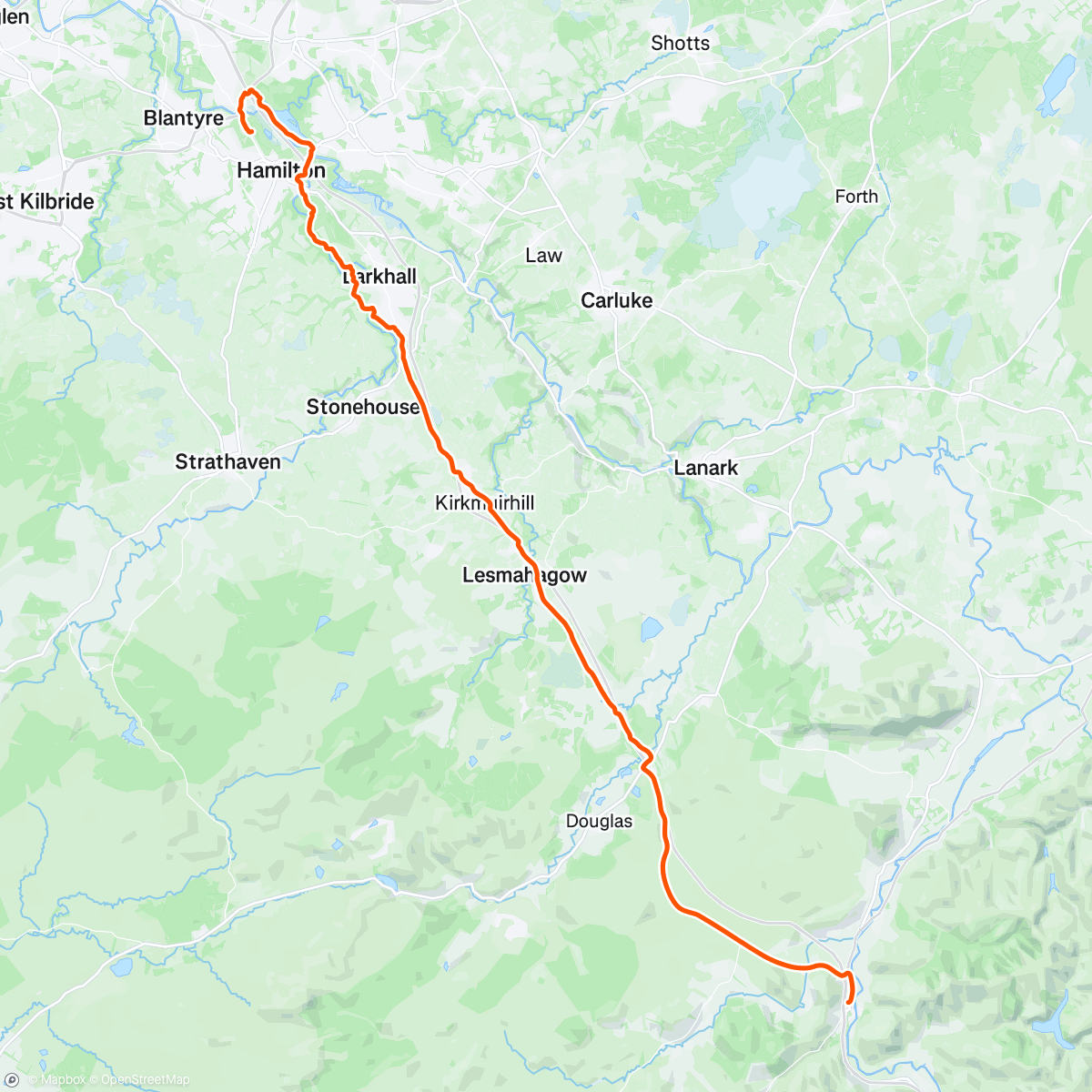 Map of the activity, Run Britannia 🇬🇧 Day 23: Abington to Strathclyde Park