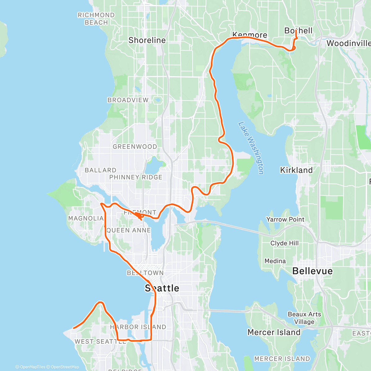 Map of the activity, 100k Permanent 5750: Alki-Bothell-Alki Trail Cruise