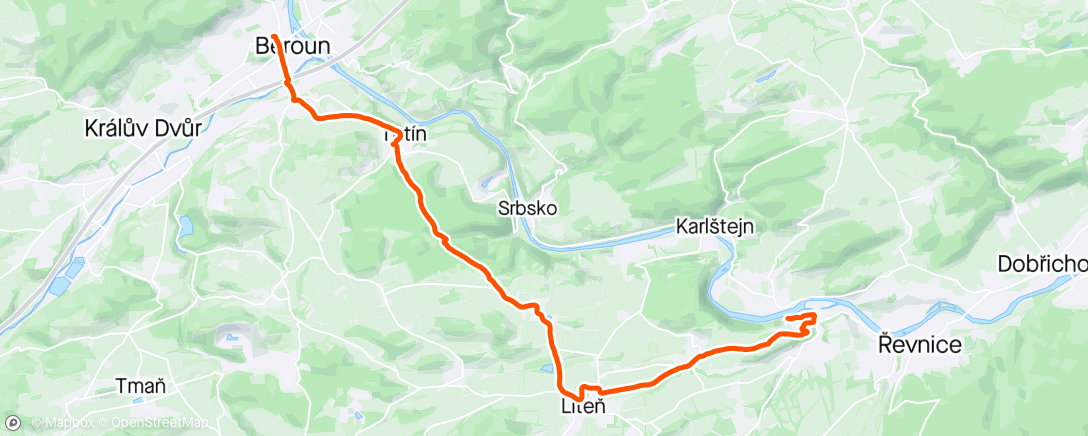 Map of the activity, Z Berouna přes Liteň do Třebaně🥾