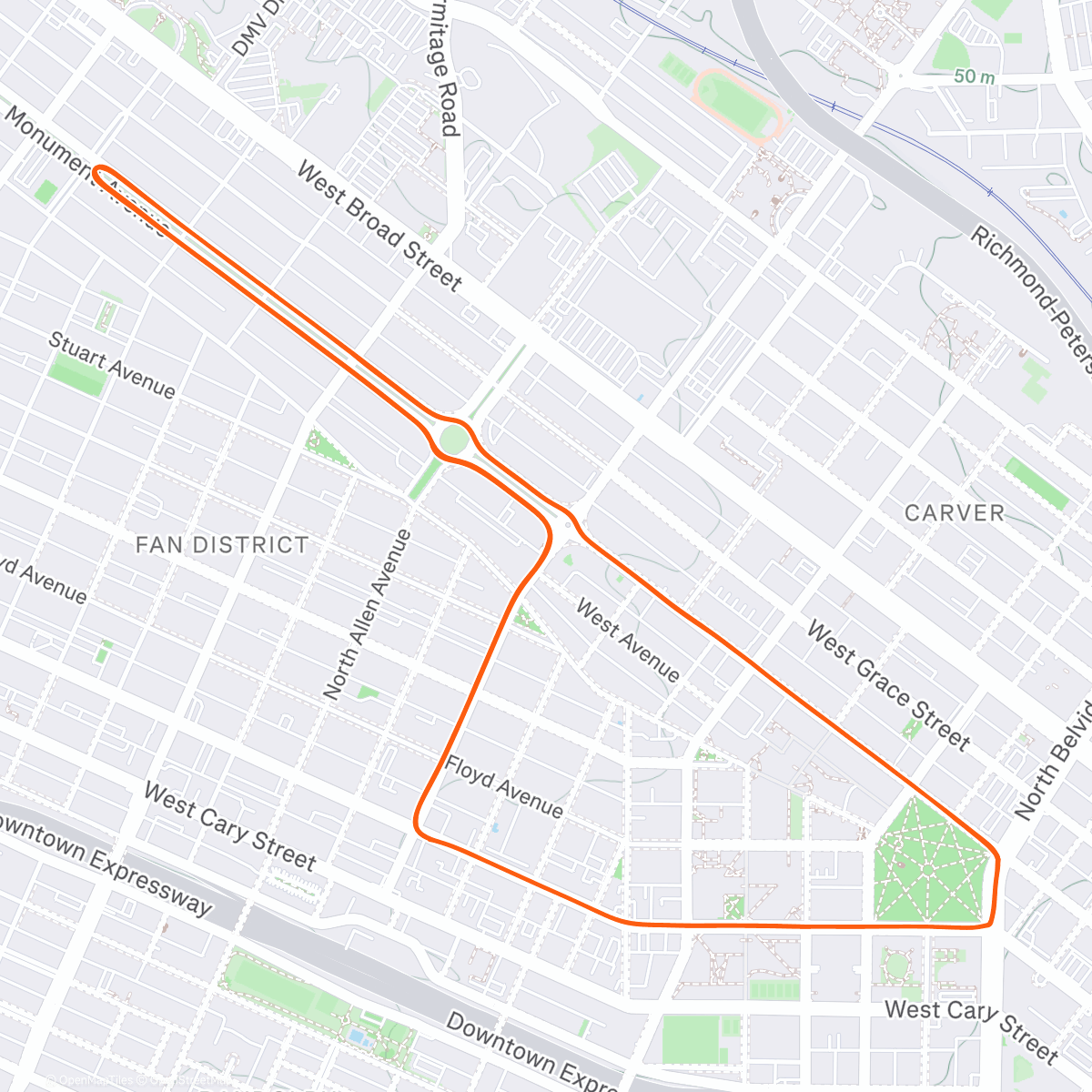 Map of the activity, Zwift - Richmond