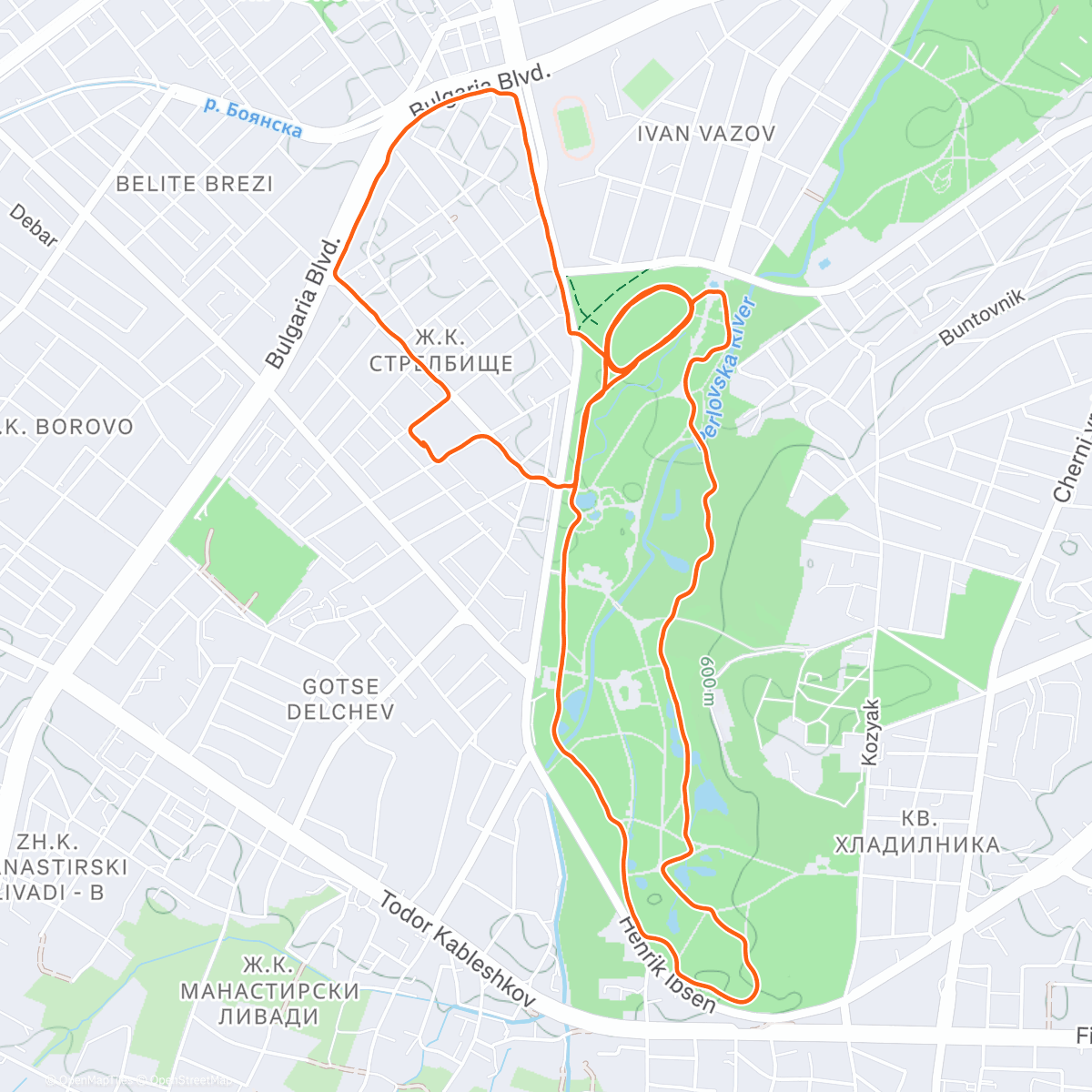 Map of the activity, Afternoon Run
