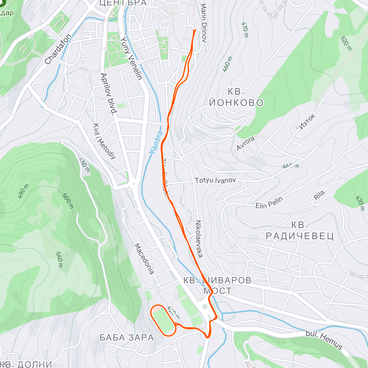 Map of the activity, Янтра Run