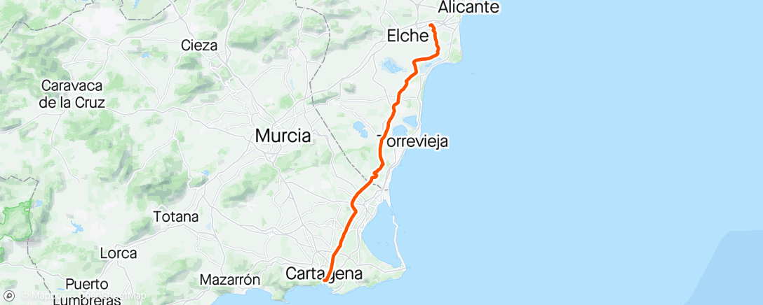 Map of the activity, Alicante -> Cartagena