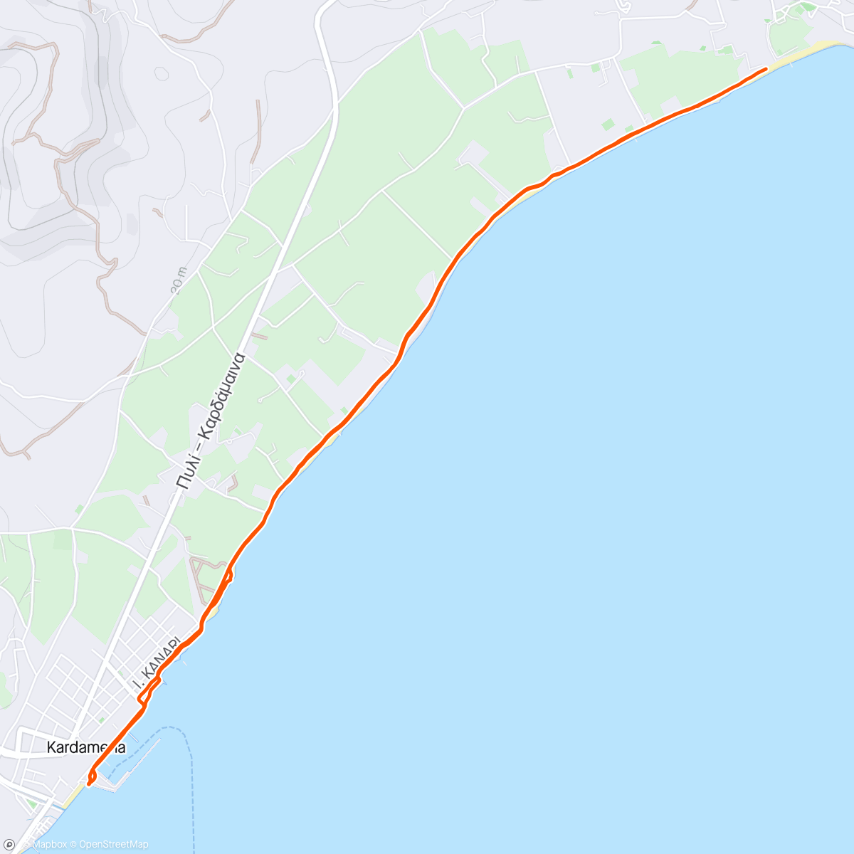 Map of the activity, Morning run in Kos