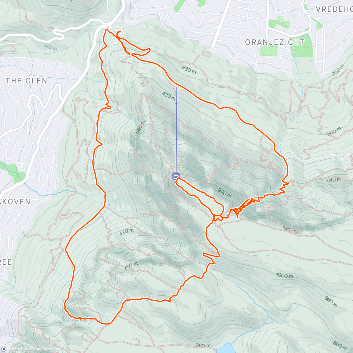 Map of the activity, Morning Hike met seuns