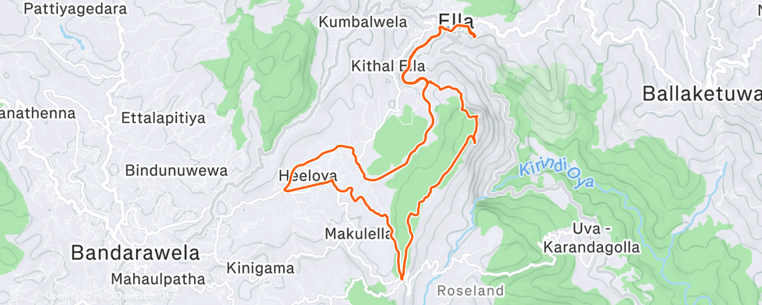 Карта физической активности (Pekoe Trail, segment 15 - d’Ella à Makulella, avec retour par la route et la voie ferrée, tant qu’à faire!)