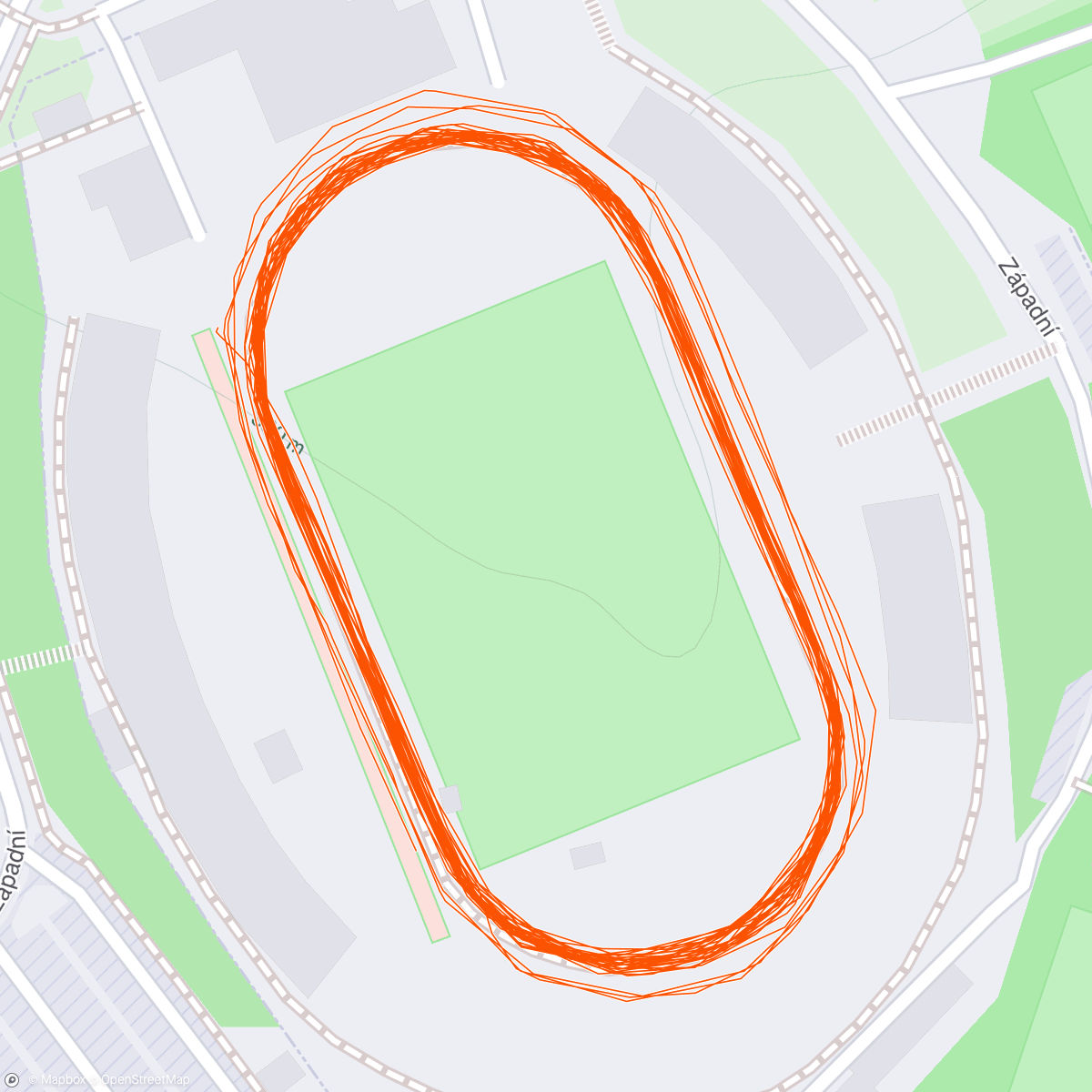 Map of the activity, 12x400 @ 4:00/km, 400 jog